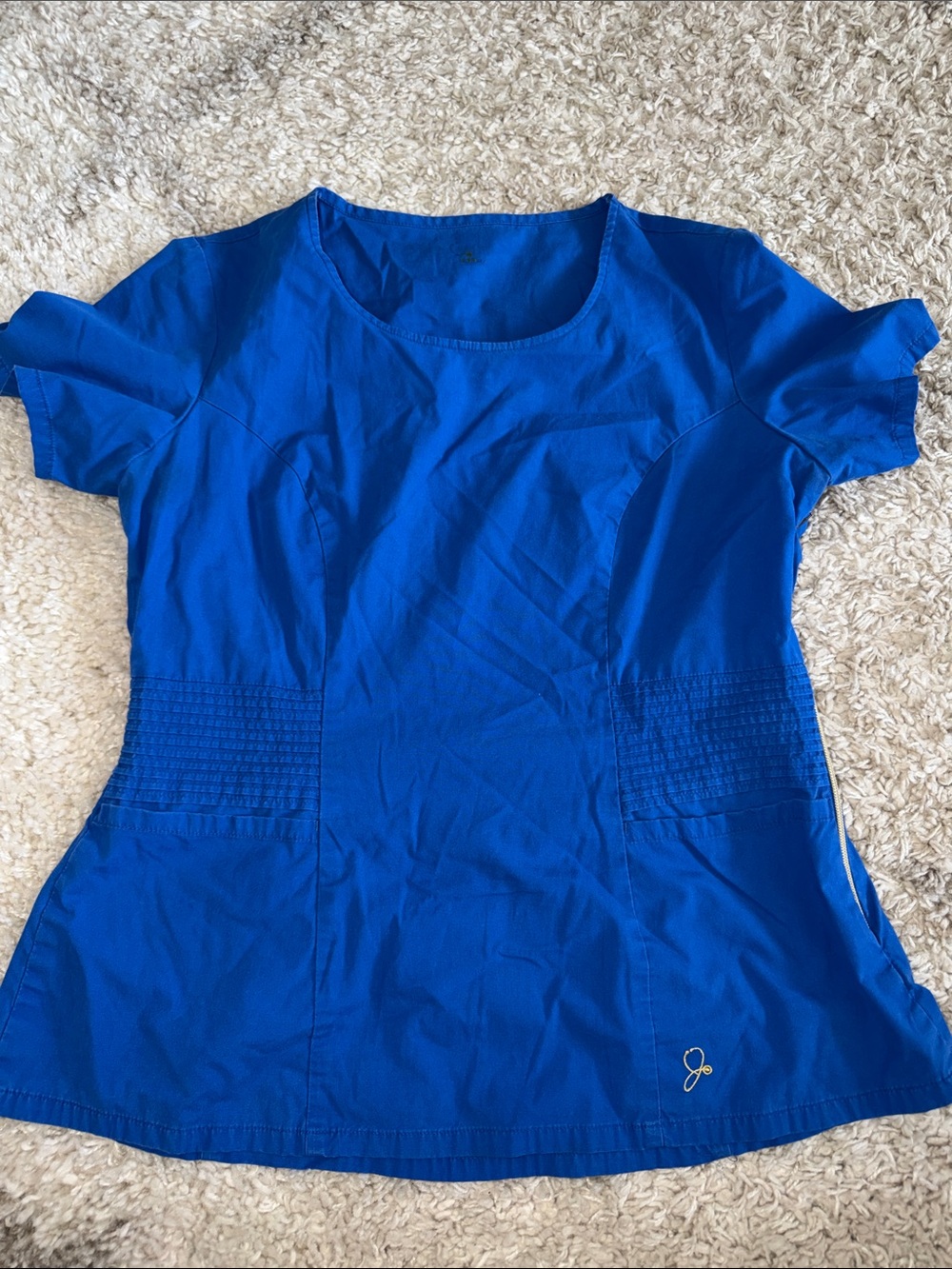 Jaanuu Royal Blue Short Sleeve Scrub Top with Side Shirring